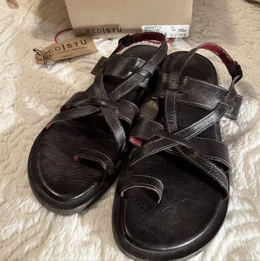 SOLD Bed Stu Manati II Black Strappy Sandals Sz 10 Genuine Leather - Picture 2 of 7